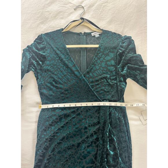Calvin Klein Animal Print Velvet Burnt Out Emerald Green Wrap Dress Size 6 NWT - Picture 13 of 13